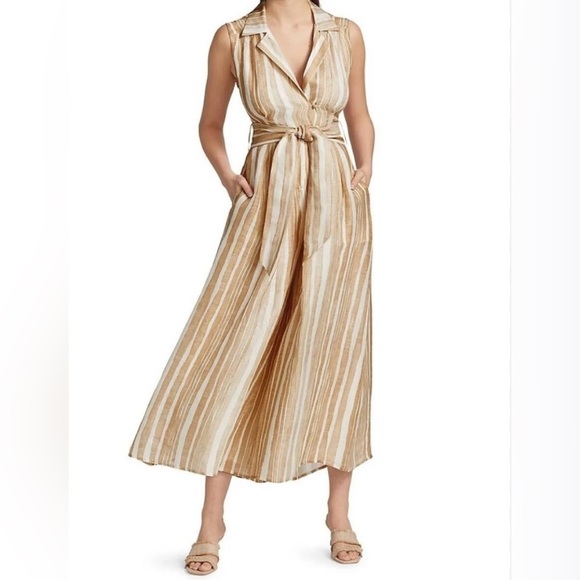 CULT GAIA Sybil Striped Jumpsuit Natural Multi Stripe Size L - Picture 3 of 12